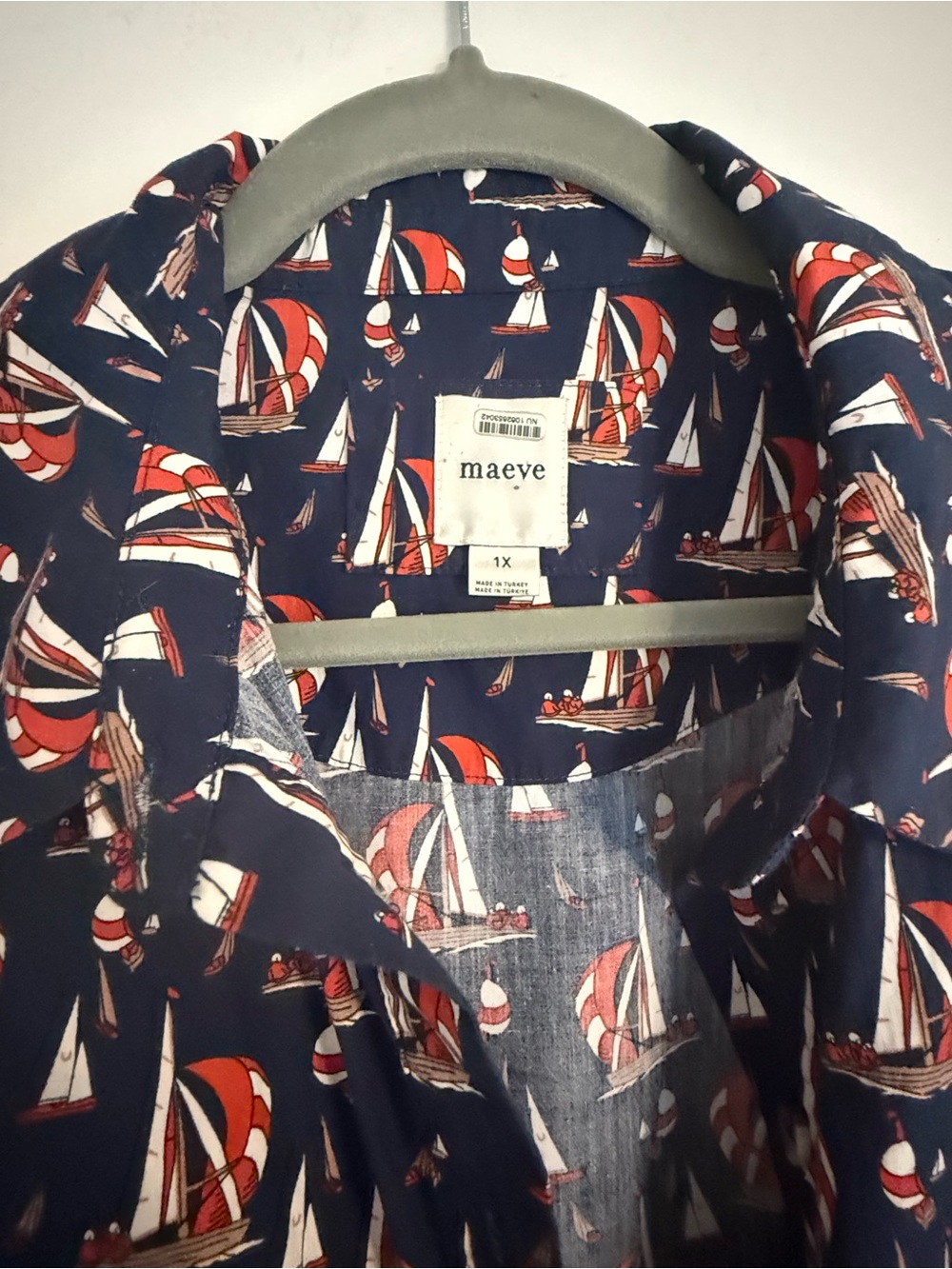 Maeve Navy Sailboat Tiered Midi Dress with Red and White Accents - Picture 3 of 4